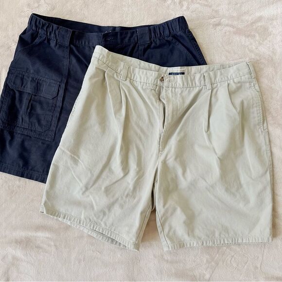 Mens Shorts Set of 2 Tan Khaki Navy Pockets Cotton Chino Casual Used 40 - Picture 1 of 5